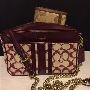 Burgundy Coach Crossbody Purse w/ Coach wallet